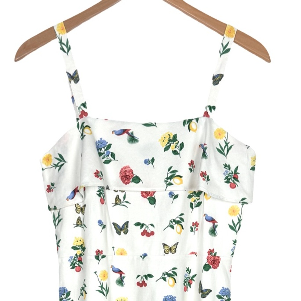 Ann Taylor Botanical Midi Flare Dress Parrots Butterflies Sun Dress Cottagecore - Picture 3 of 11